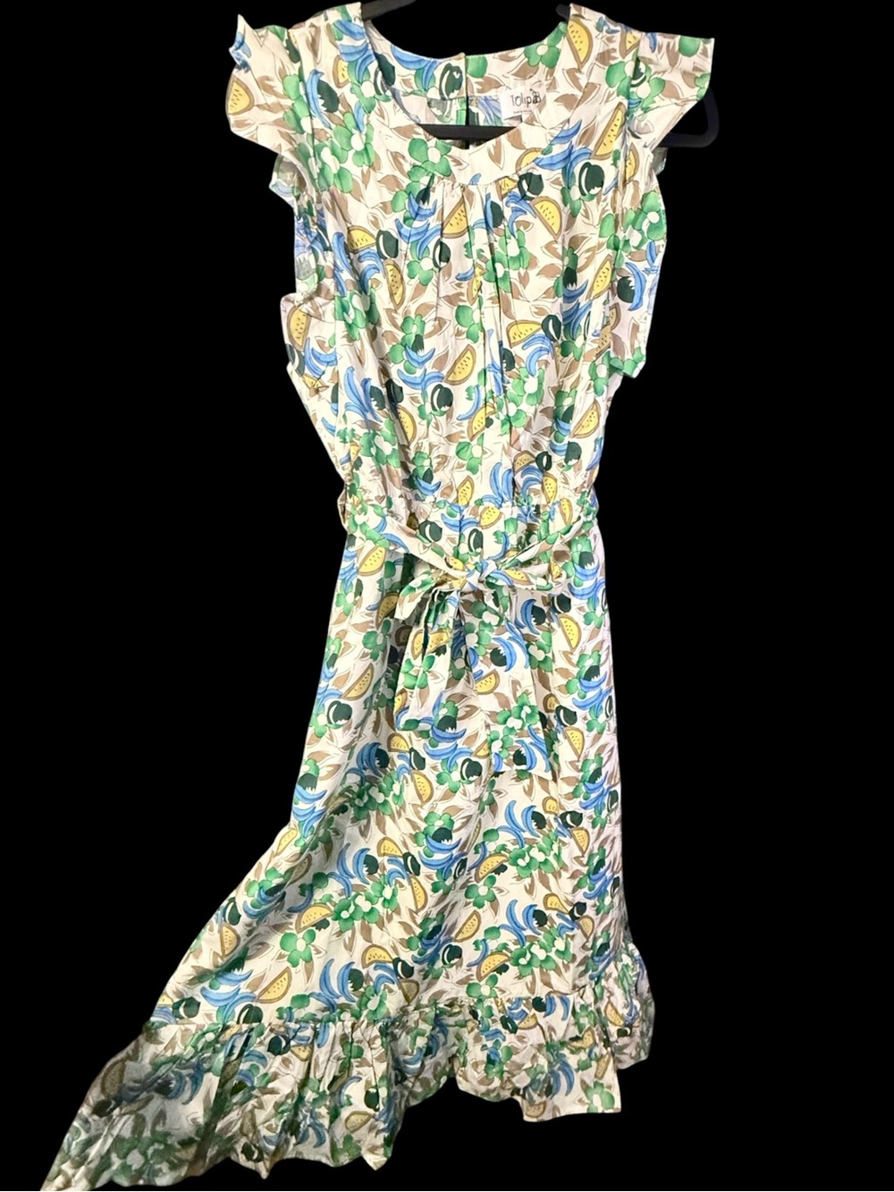 Tulip B Lemon Lime Floral Ruffle Midi Dress
Vintage Inspired Blue Green XL NWT